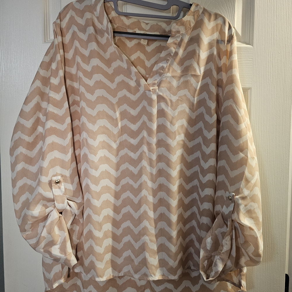 Charming Charlie Beige Chevron Blouse